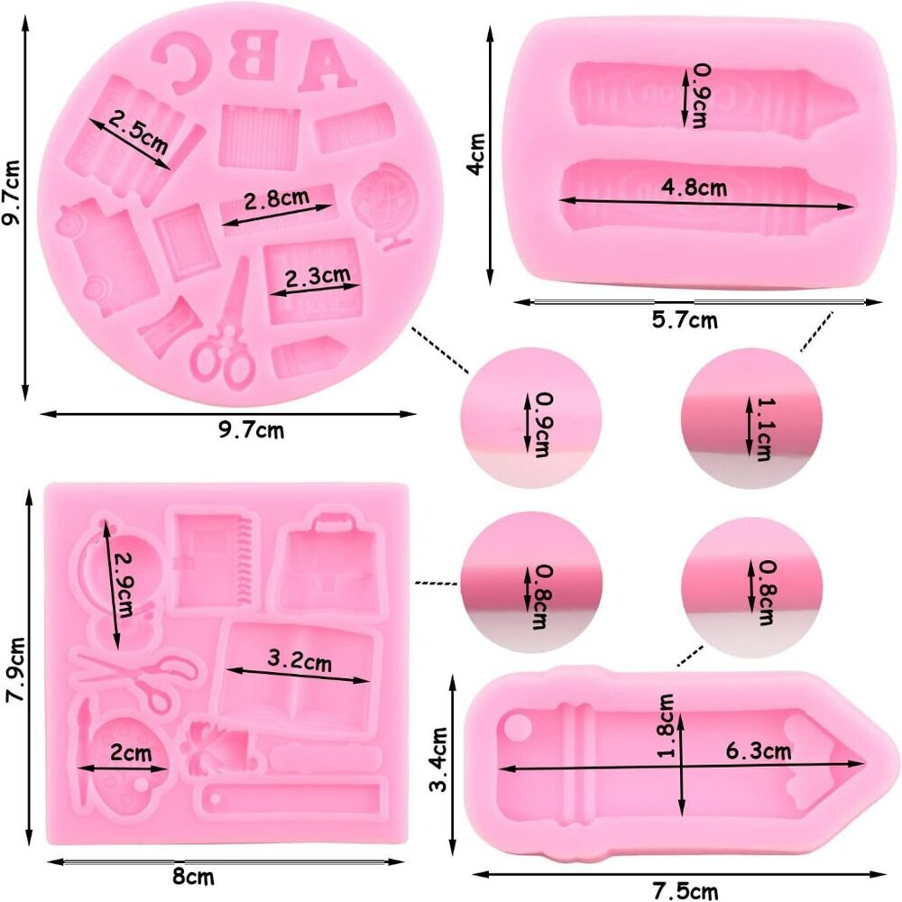 Back to School Silicone Molds Fondant Candy School Bus Book Scissor Drawing Pen - Picture 5 of 9